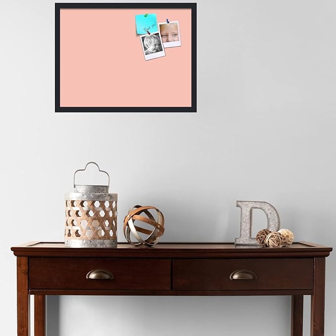 PinPix 24x18 Inch Cork Bulletin Board. This Decorative Framed Pin Board Comes with Pink Pastel Design and a Satin Black Frame. Ideal for Home Office Decor or Message Board (PinPix-1813)-DeskLoop Office