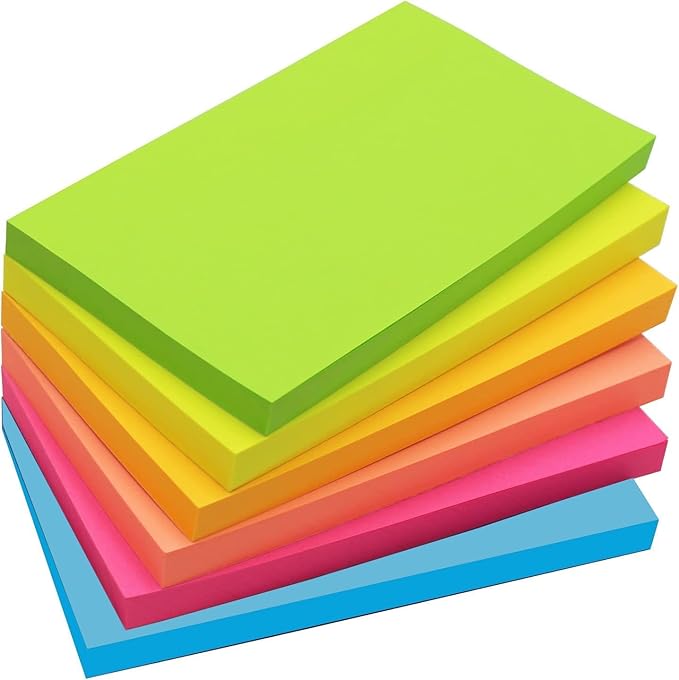 480 Sheets 3 in x 5 in Large Sticky Notes, 76 x 127 mm 6 Pads Assorted Self-Stick Pads for Notebook,Office,School and Home,80 Sheets/Pad (6 Pads Brillant)-DeskLoop Office