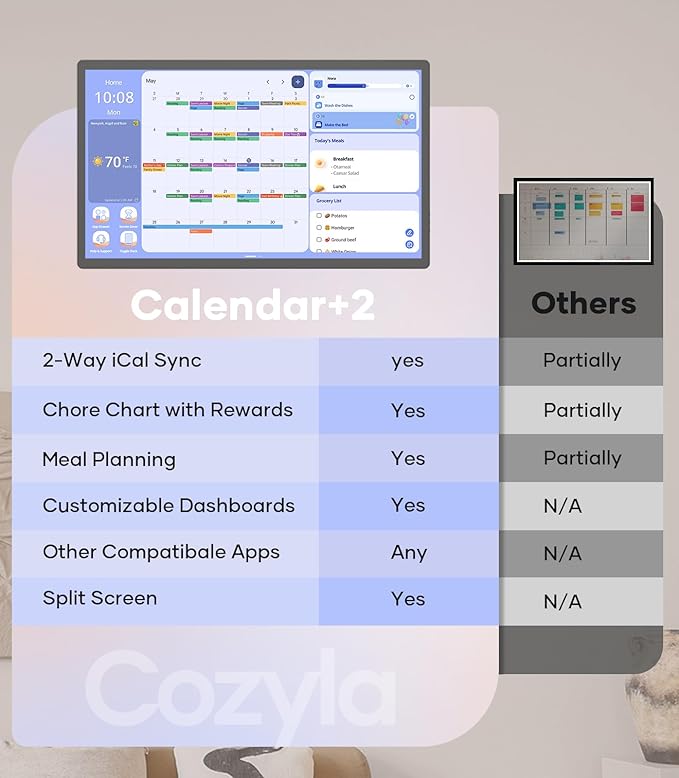 Cozyla Digital Calendar+ 2: 24 inch Wall Planner Touch Screen Chore Chart Customize Dashboard Smart Electronic Calendar for Family Schedules Meal Planner Support Any Google Play App Wall Mount Black-DeskLoop Office