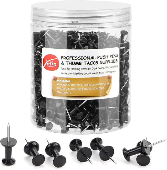 Yalis Black Push Pins 600 Count, Standard Dark Thumb Tacks for Corkboard Bulletin Board-DeskLoop Office
