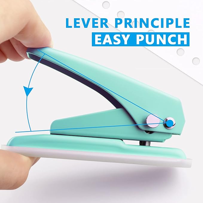 Single Hole Puncher Handheld 1/4 Inches Hole Punch, 20 Sheet Paper Punch Capacity Metal Hole Puncher with Skid-Resistant Base for Paper, Chipboard, Art Project, Green-DeskLoop Office