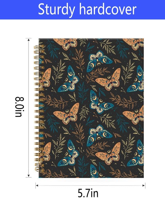 Spiral Journal Notebook,A5 Hardcover Lined Journals for Women Girl 6 x 8.3 in,120 Pages Thick Paper,Cute College Ruled Writing Notebook for Gifts Office Work School(Elegant Boho Butterfly Plant)-DeskLoop Office