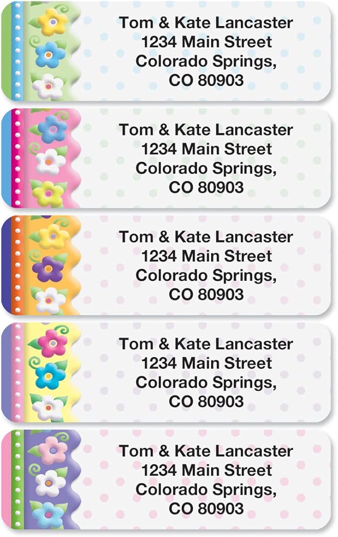 Colorful Images Frosting Flowers Rolled Personalized Return Address Mailing Labels with Dispenser, Customize with Name & Shipping Address, 250 ¾” x 2½” Self Adhesive, Easy Peel Label Roll-DeskLoop Office