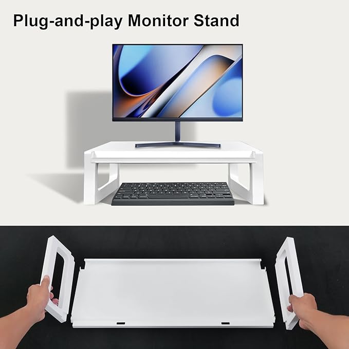Monitor Stand Riser – 16-Inch Computer Monitor Stand with Multifunctional Slot, Multi-Purpose Desktop Storage for Laptop, Printer, TV-DeskLoop Office