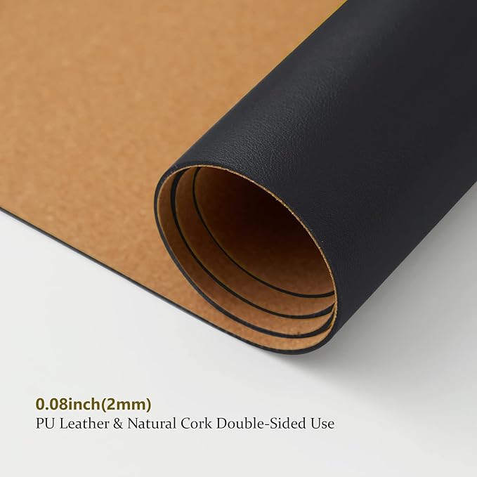 Cork Desk Mat - Dual-Sided Desk Pad for Office and Home - Desk Organization and Accessories - Ideal for Large Mouse Pad and Desk Mats on Top of Desks(Black,80cmx 40cm)-DeskLoop Office