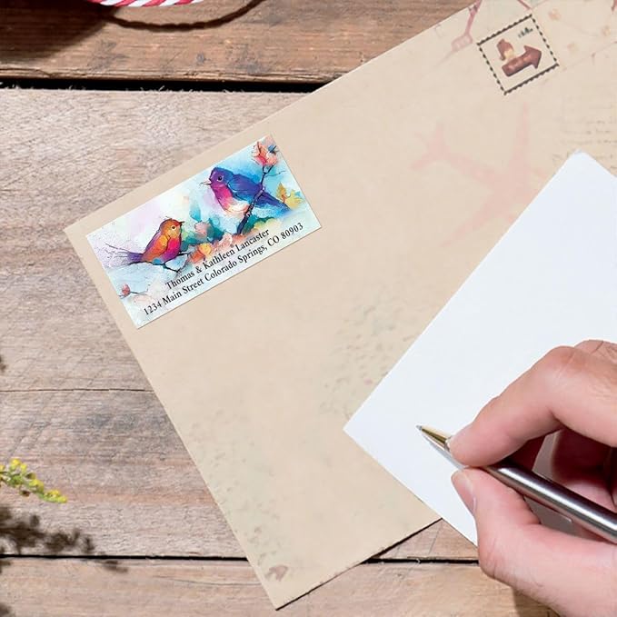 Colorful Images Colorful Wings Birds Deluxe Personalized Return Address Labels - Set of 144, Self-Adhesive Stickers, 1 1/8" x 2 1/4"-DeskLoop Office