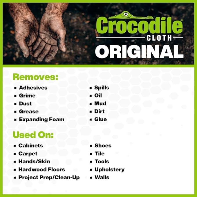 Crocodile Cloth Original Cleaning Wipes – 50 (15” x 10”) Hand & Tool Industrial Cleaning Wipes – Large Multi-Surface Cleaning Cloths, Water-Based Solution with Extreme Cleaning Power — Safe on Skin-DeskLoop Office