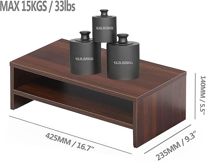 FITUEYES Monitor Stand - 2 Tier Computer Monitor Riser Shelf, Wood Desktop Stand for Laptop Computer Screen, Desk Organization, Office Supplies-DeskLoop Office