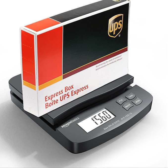 Amazon Basics Digital Postal Scale, AC Adapter, 65 lb Capacity, 0.1 oz Readability, Black-DeskLoop Office