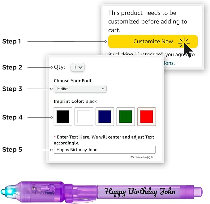 Personalized Invisible Disappearing Ink Pen Marker, Custom Secret Spy Message Writer with UV Light, Fun Activity for Kids Party Favors Gifts and Stock Stuffers, 24 Pack, Purple-DeskLoop Office