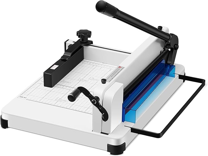 12 Inch A4 Guillotine Paper Cutter Heavy Duty Paper Cutter 400 Sheet Capacity Stack Cards Trimmer Steel Slicer with Metal Base for Cards Leather Office Home School (Beige)-DeskLoop Office