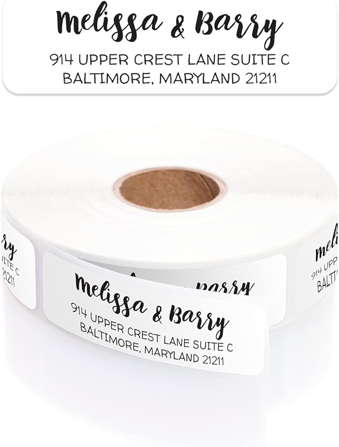 White Modern Rolled Address Labels/Roll of 500 Personalized Address Labels/Designer Return Address Stickers in Elegant Plastic Dispenser-DeskLoop Office