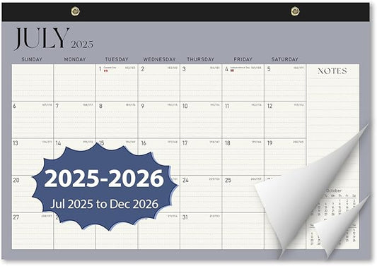 Desk Calendar 2025-2026, Monthly Desktop Large Calendar (July 2025 - December 2026) 17" x 12" Desk Wall Planner for Family Office Teacher School, Blue-DeskLoop Office