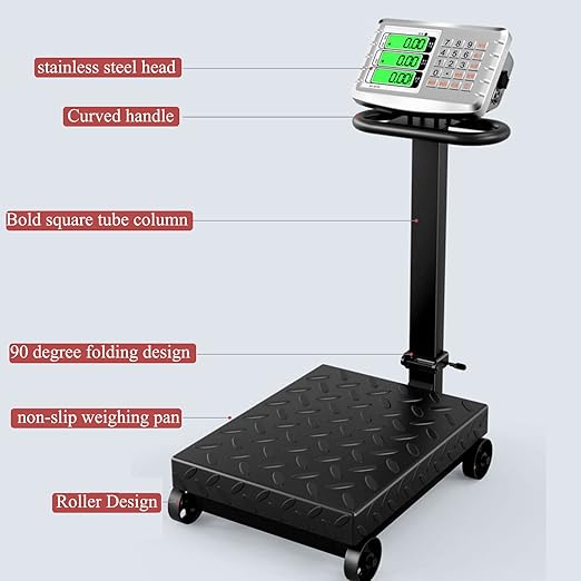 660lb Industrial Platform Scale with Wheels Computing Floor Digital Scale with Accurate LB/KG Price Calculator High Definition Displa Foldable for Weighing Luggage Package Shipping Mailing-DeskLoop Office