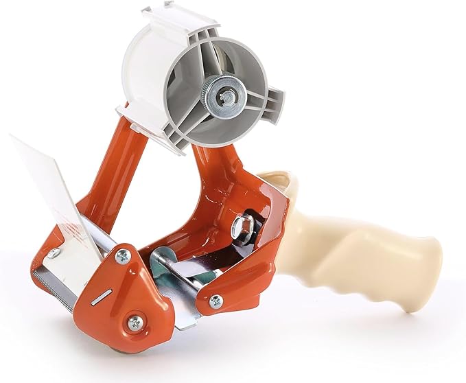 Heavy Duty Metal Frame Orange Packing Tape Dispenser 3 Inch Core with Special Ergonomic Handle, Tape Gun for Packing Boxes with Premium Tempered Steel Blade - for 3 inch Wide Roll-DeskLoop Office
