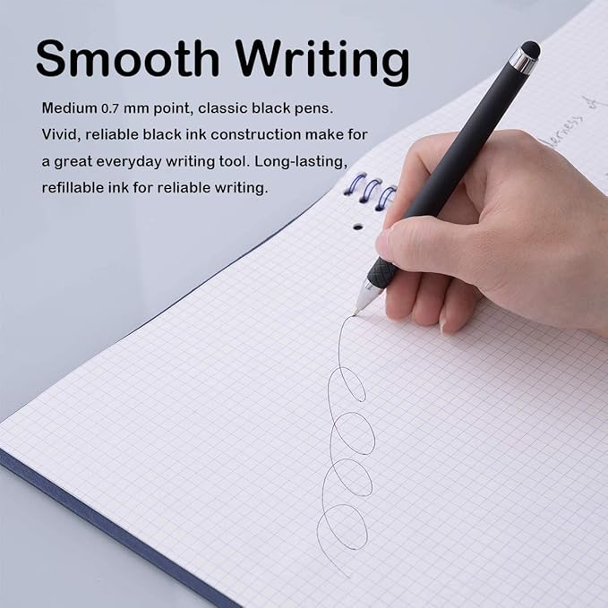 MiSiBao 0.7mm Black Ink Gel Ink Rollerball Pens 2 in 1 Medium Point Pens with Stylus Work Pen Smooth Writing for Office Black gel pen (Black-18pack)-DeskLoop Office