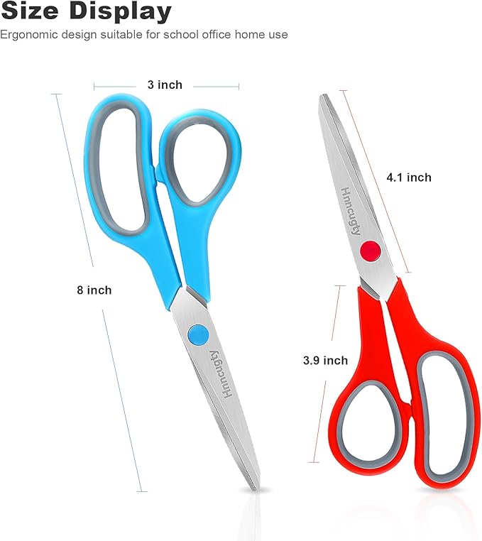 Scissors, Hnncugty 8" Scissors All Purpose Bulk Set of 6-Pack, Sharp Shears for Office Home Craft Sewing Fabric, High/Middle School Supplies Student Teacher Supplies, Comfort Grip Right/Left Handed-DeskLoop Office