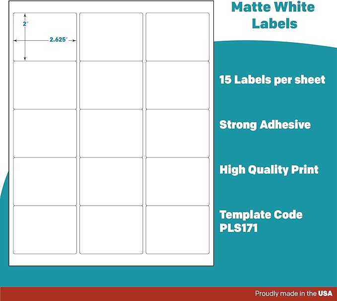 Premium Label Supply White Sticker Labels – 2.625" x 2" – Laser/Inkjet Compatible – (15 per Sheet), 1000 Sheets – 15,000 Total Adhesive Labels-DeskLoop Office