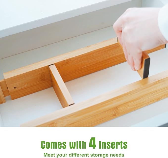 ANTOWIN Bamboo Drawer Dividers Organizers, Drawer Separators Splitter,17-22 inches Long Adjustable Spring-loaded Organizer for Large Utensil, Clothes, Tools Drawers(yellow)-DeskLoop Office