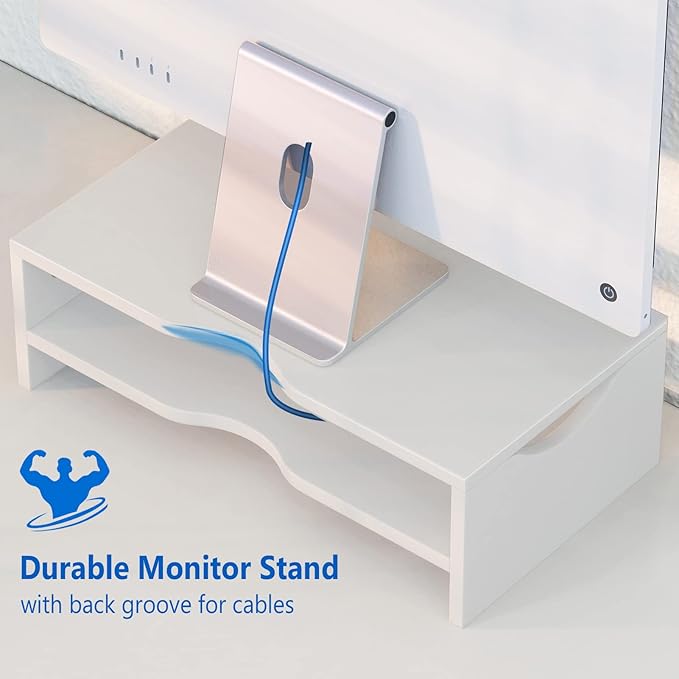 Zimilar Monitor Stand Riser, 2 Tiers Laptop Computer Monitor Riser for PC Screen, iMac, Desktop Wooden Screen Monitor Stand Riser with Storage Organizer for Home Office-DeskLoop Office