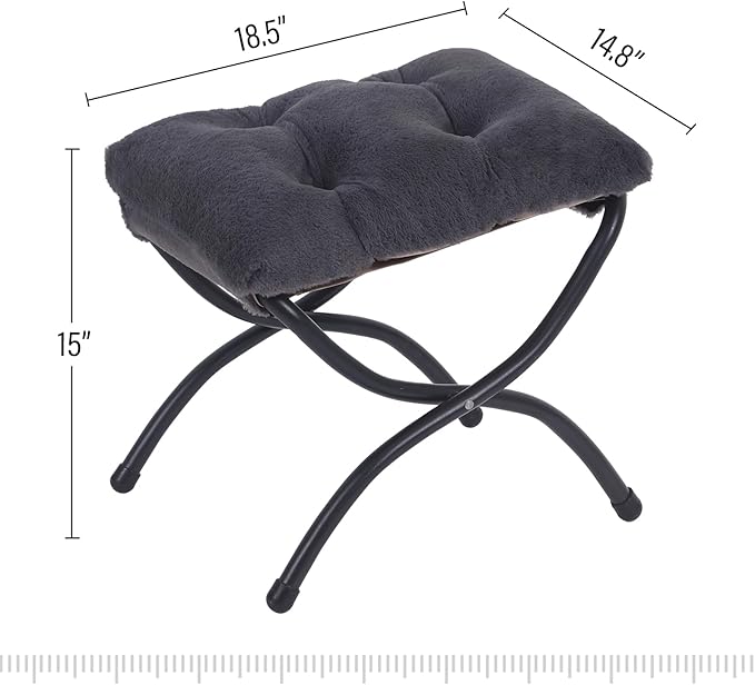 LITA Folding Upholstered Footrest Stool, Modern Small Portable Accent Ottoman with Detachable Thick Cotton Cushion Padded Sofa Stool with Metal Frame for Lazy Chair, Living Room & Bedroom-DeskLoop Office