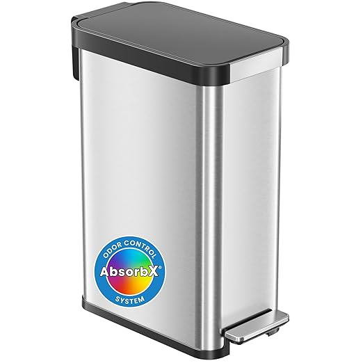 iTouchless SoftStep 13.2 Gallon Slim Step Pedal Trash Can with Odor Filter, Elongated Stainless Steel Recycling Bin, Space-Saving Garbage Trashcan, 50 Liter Bedroom Livingroom Wastebasket Home Office-DeskLoop Office
