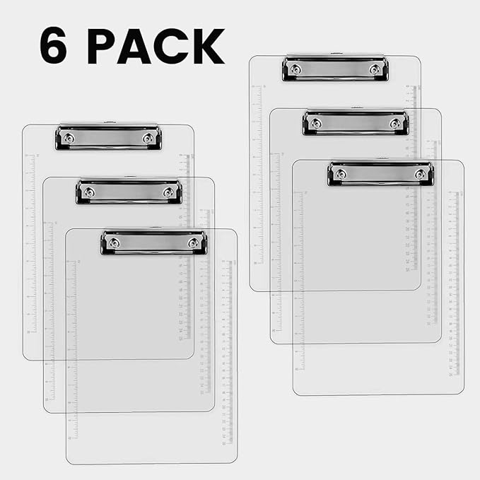 PERFORMORE Clear Acrylic Clipboards 6-Pack | 12โ x 9โ Letter-Size Writing Boards | Durable Transparent Plastic with Silver Low-Profile Clips | Ideal for Office, School, Events, and Seminars-DeskLoop Office