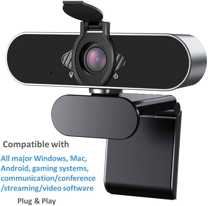 Webcam 1080P HD with Microphone & Privacy Cover, USB Web Cam with Live Streaming HD Video for Mac, PC, Computer and Laptop, Wide Angle Lens 1080P Web Camera with 360 Degree Flexible Mount-DeskLoop Office