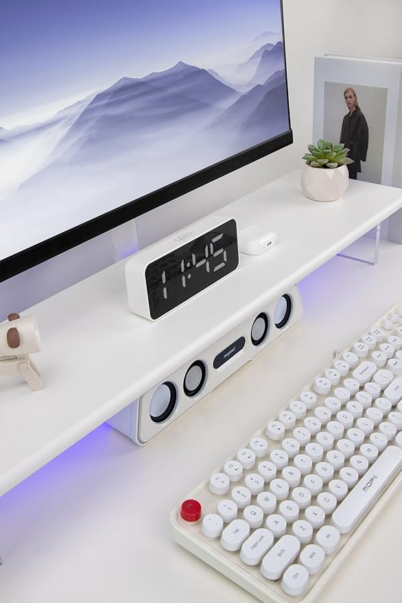 Bamboo Monitor Stand Riser with Acrylic Legs for Desk,31.5 Inches Desktop Shelf Supports for PC Computer Monitor, Laptops, Printer, Speakers (White)-DeskLoop Office