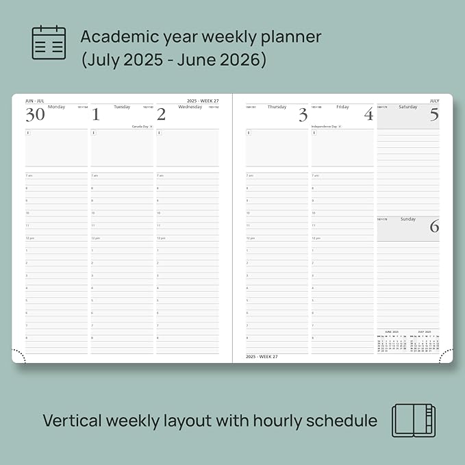 POPRUN Planner 2025-2026 (Large - 8.5'' x 10.5'') Academic Weekly Calendar (July 2025 - June 2026) with Hourly Time Slots, Monthly Tabs, 100GSM Thick Papers, Leather Soft Cover - Pink-DeskLoop Office