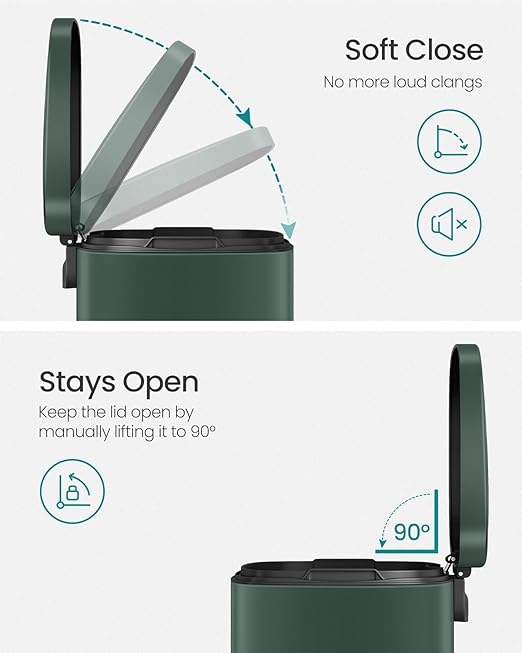 SONGMICS Trash Can with Lid, 8 Gallon Garbage Can, Stainless Steel Small Waste Bin with Step Pedal and Inner Bucket, Soft Close, Kitchen, Retro Green ULTB003C01-DeskLoop Office