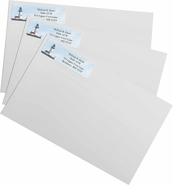 Lighthouse Designer Rolled Name & Address Labels with Elegant Plastic Dispenser-DeskLoop Office