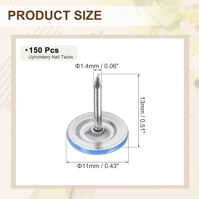 uxcell 150Pcs Upholstery Tacks, 11mmx13mm Flat Head Thumb Tack Decorative Furniture Nails Push Pins for Furniture Sofa Headboards, Blue-DeskLoop Office