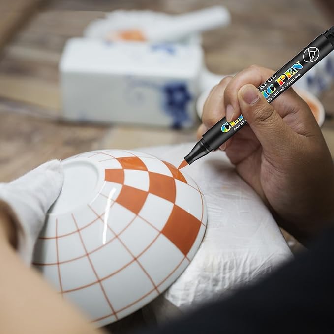 Permanent Marke Ceramics Pens 24 Colors Porcelain Paint Brush Pen for Both Glazed and Unglazed Ceramics Christmas Decoration Wine Markers-DeskLoop Office