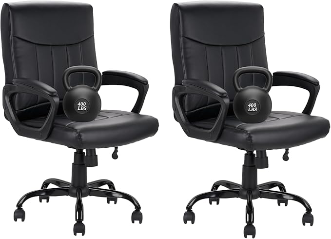 CLATINA Mid Back Leather Office Executive Chair with Lumbar Support and Padded Armrestes Swivel Adjustable Ergonomic Design for Home Computer Desk 2 Pack-DeskLoop Office