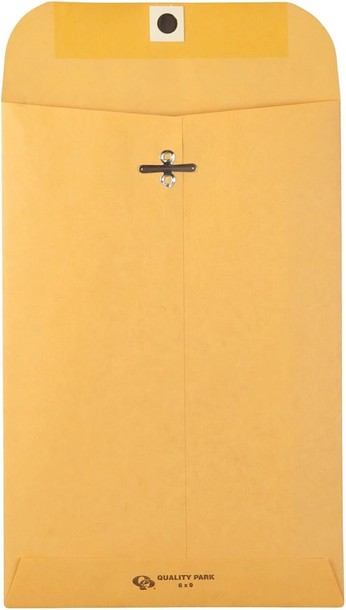 Quality Park 9" x 12" Clasp Envelopes, Brown Kraft, Gummed Flap, 100/Box (QUA37790) & 6 x 9 Clasp Envelopes, Clasp and Gummed Closures for Storing or Mailing, 28 lb Kraft Paper, 100 per Box (QUA37855)-DeskLoop Office
