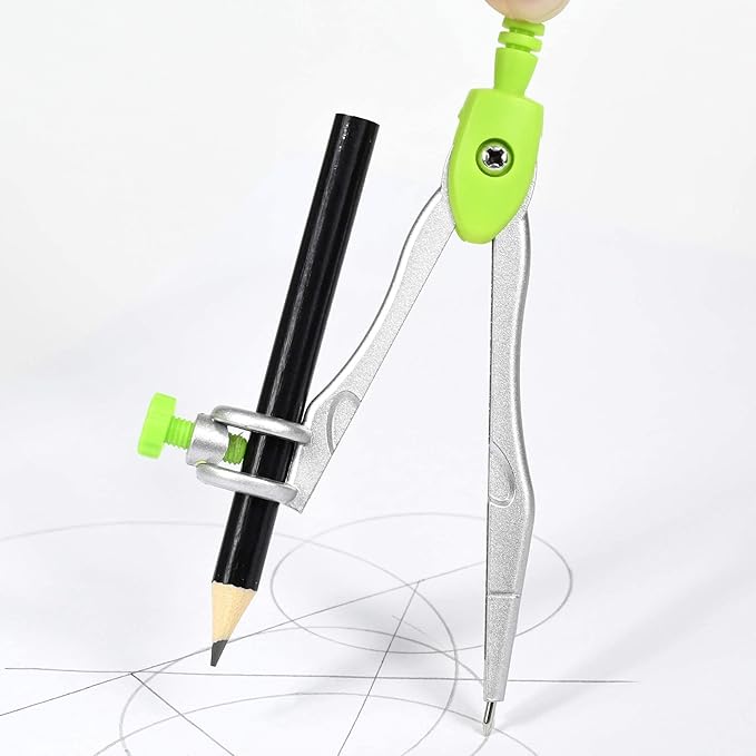 Math Geometry Kit Sets 10 Piece Student Supplies with Shatterproof Storage Box,Includes Rulers,Protractor,Compass,Eraser,Pencil Sharpener,Lead Refills,Pencil,for Drafting and Drawings(Green)-DeskLoop Office