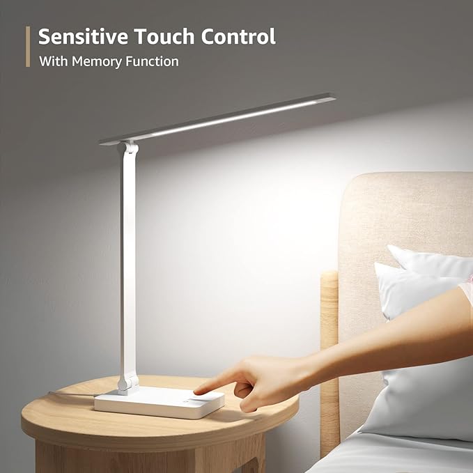 Lepro LED Desk Lamp with USB Charging Port Dimmable Home Office Touch Control Reading Table Lamp,3 Color Modes with 5 Brightness Level, School Dorm Room Essentials, Task Lamp, Sewing, Crafting, White-DeskLoop Office