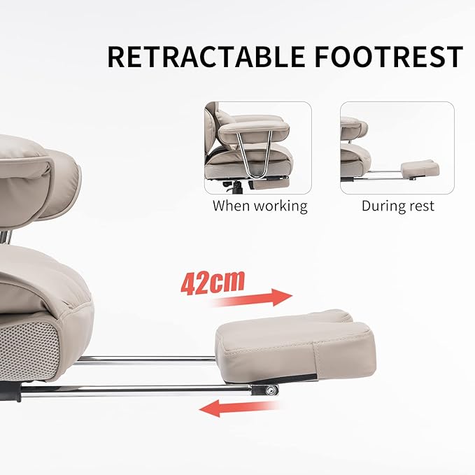 Efomao Big and Tall Office Chair 400lbs – High Back PU Leather Executive Chair with Lumbar Support, Footrest, Swivel Base, Padded Armrests, and Rolling Wheels for Home Office, Grey Computer Chair-DeskLoop Office