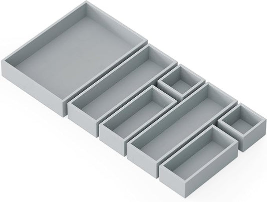 SpaceAid 7-Piece Bamboo Drawer Organizer Storage Boxes Set, Wood Tray Junk Drawer Organizers Multi-Use Divider Bins for Kitchen, Bathroom, Office Desk and Makeup Organization (7 Pack, Gray)-DeskLoop Office