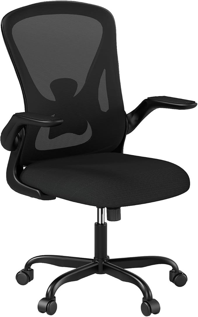 Sytas Ergonomic Desk Chair with Padded Flip up Arms and Supportive Lumbar Support, Breathable Mesh Home Office Chair with Comfortable Cushion for Home or Office(Black)-DeskLoop Office