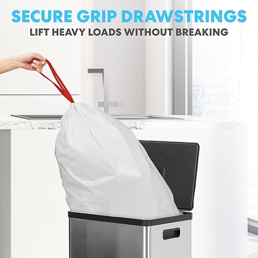 SIMPLI-MAGIC 13 Gallon Drawstring Trash Bags, 120 Pack – Tall Kitchen Garbage Bags, Custom Made with Premium Materials (White)-DeskLoop Office
