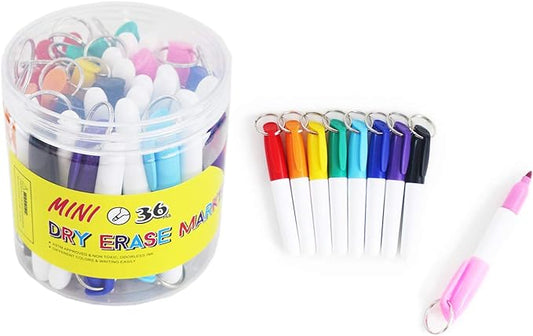 SKKSTATIONERY 36-Pcs Mini Dry Erase Markers with Key Ring, Whiteboard Markers, Marker Pens 3.5'', Markers-DeskLoop Office