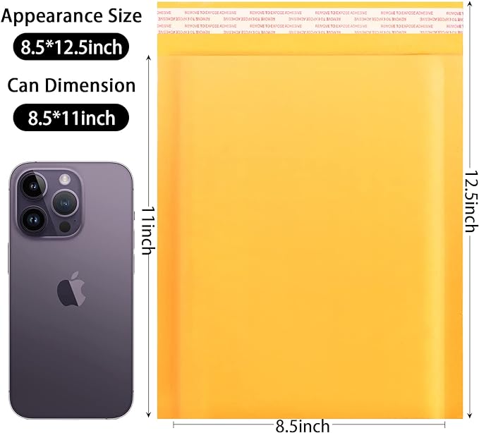 packbabol Kraft Bubble Mailers 8.5x11 Inch 50 Pcs,Small Self-Sealing Mail Shipping Bags,Yellow Padded Envelopes #2-DeskLoop Office