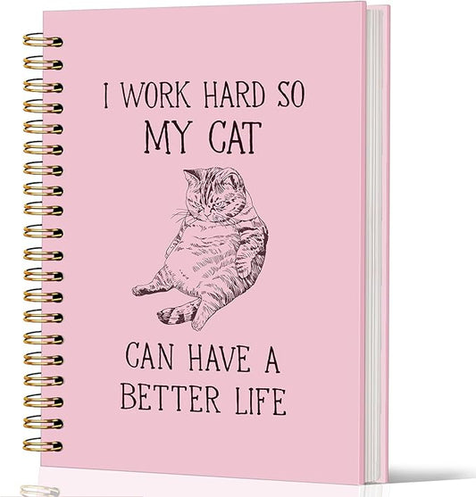 Lacama Pink Cat Notebook, Gifts for Cat Lovers, Funny Notebooks for Work, 160 Pages, Office Humor Gifts, School Office Supplies, 5.5"x8.3" I Work Hard So My Cat Can Have A Better Life Journal Notebook-DeskLoop Office
