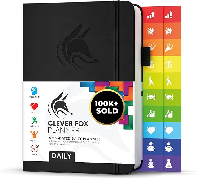 Clever Fox Daily Planner – Undated Planning Notebook with Hourly Schedule & To-Do List – Personal Day Task & Work Organizer, 6 Months (Black)-DeskLoop Office