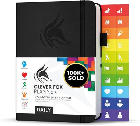 Clever Fox Daily Planner – Undated Planning Notebook with Hourly Schedule & To-Do List – Personal Day Task & Work Organizer, 6 Months (Black)-DeskLoop Office