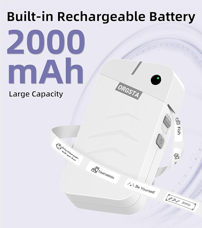 ORGSTA S001 Label Maker Machine with Tape, Portable Bluetooth Label Maker for Home and Office Organization, Thermal Label Printer Mini Sticker Maker with Multiple Templates, White-DeskLoop Office