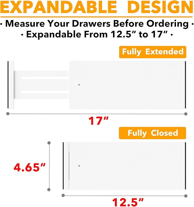 SpaceAid Bamboo Dresser Drawer Dividers 6 Pack, 4.65“ High Adjustable 12.5“-17” Drawer Organizers, Expandable Organization for Clothing, Clothes, Dressers, White-DeskLoop Office