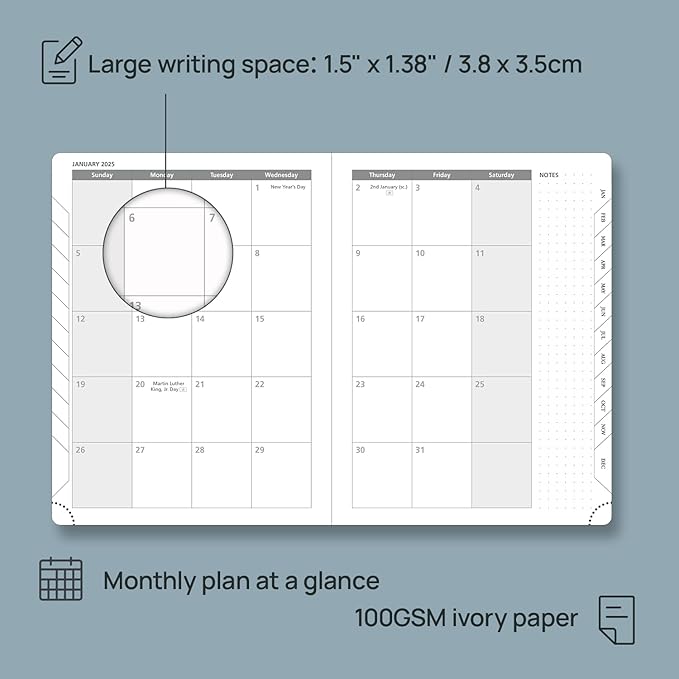 POPRUN 2025 Planner (Medium Size 8.5''x 6.5'' Hardcover) - Daily Weekly and Monthly Calendar Agenda 2025 Appointment Book with Hourly Time Slots, Monthly Tabs, 100 GSM - Pacific Green-DeskLoop Office